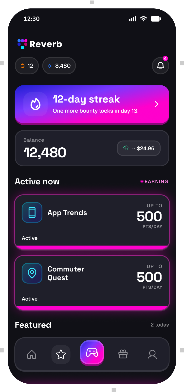 Reverb rewards app showing active bounties